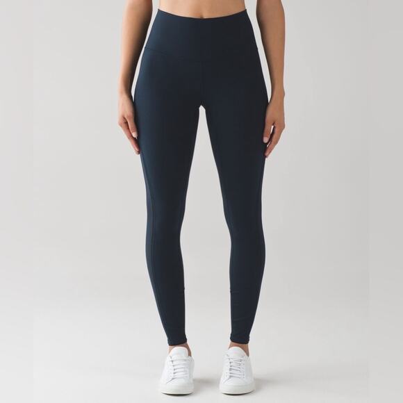 Lululemon Deep Breath Tight Nocturnal Teal Full On Luon Leggings Mesh Size 4 - Picture 1 of 9